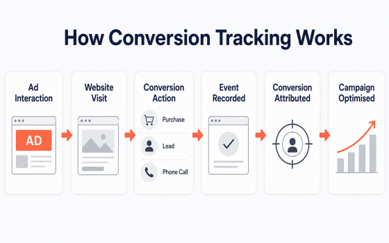 How conversion tracking records and attributes purchases, leads and phone calls after an ad interaction.
